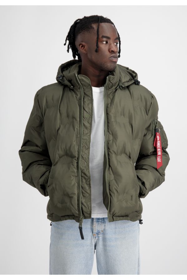 Bomber ALPHA INDUSTRIES Hooded Logo Puffer Olive