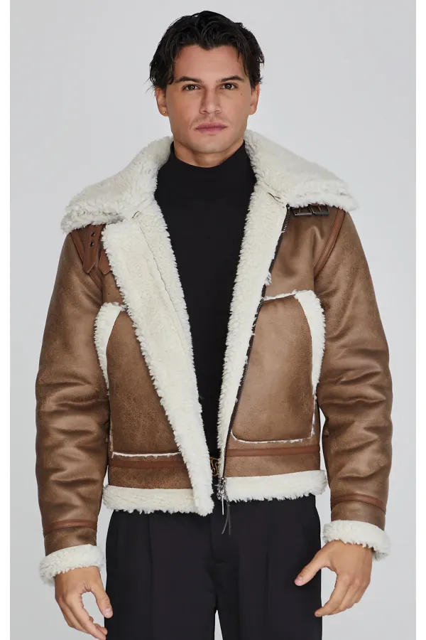 Téli kabát SIKSILK Aviator Jacket brown/white